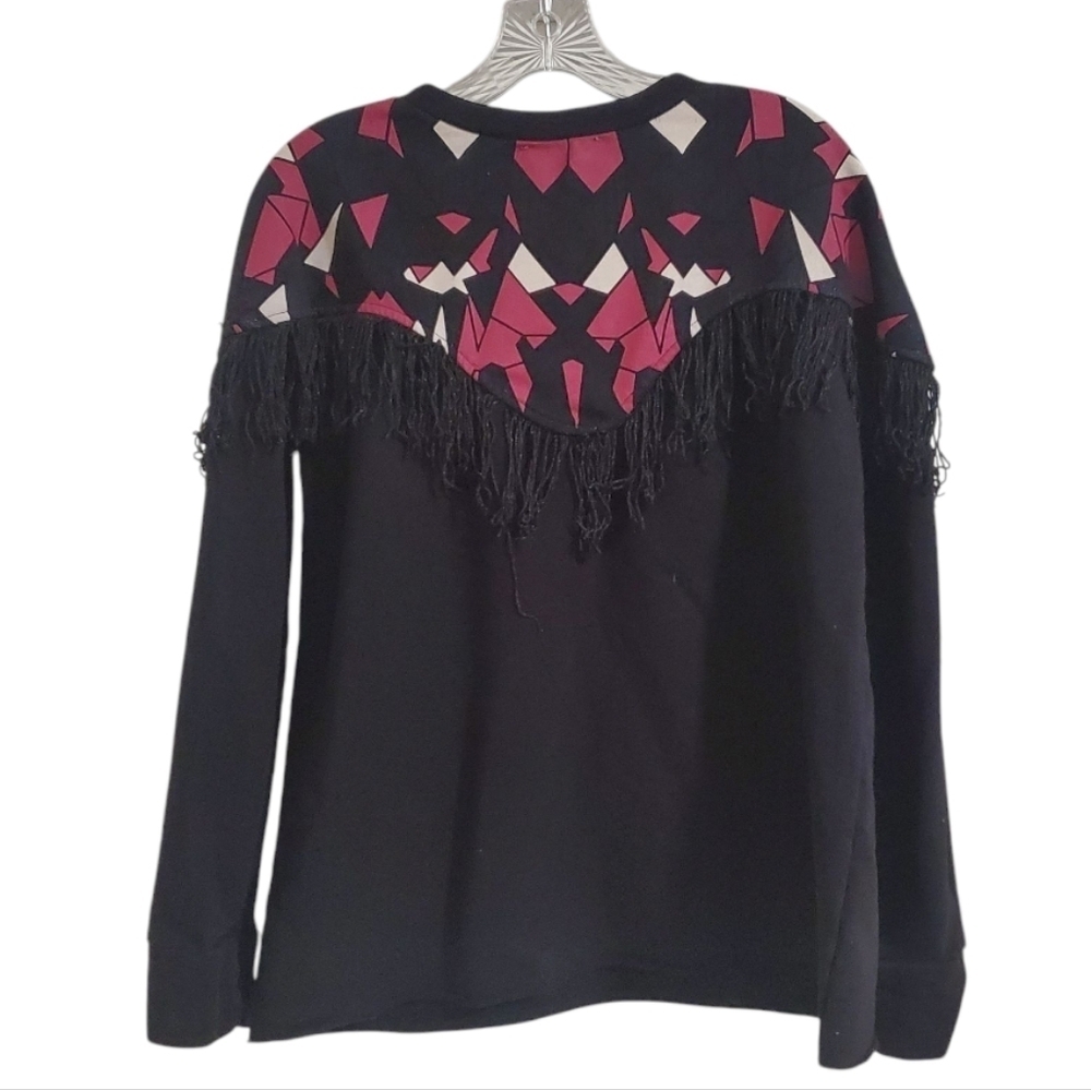 Zara Womens Fringed Crewneck Sweatshirt Black and Geometric print Size Small - Picture 2 of 6